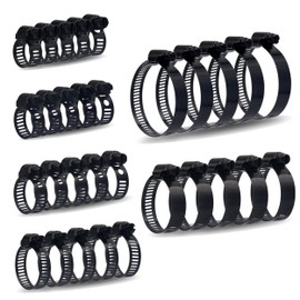 ISPINNER 30pcs Black Hose Clamps 6-51mm(1/4"-2") Adjustable Range 304 Stainless Steel Worm Gear Hose Clamps 6 Sizes Assortment Kit for Plumbing, Automotive, Mechanical Applications