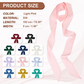 PATIKIL Stylish Ribbon Scarf, Solid Color Skinny Scarf Pure Long Neckerchief Silk Necktie Belts Sash Hair Scarves Headband Ribbon Tie for Women, Light Pink