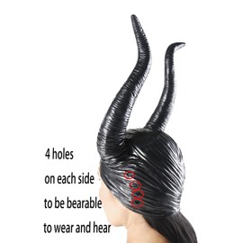 Breevo Demon Maleficent Horns Staff Costume for Women Girl Gothic Evil Headband Witch Headpiece Devil Ears