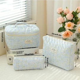 Floral Pattern Makeup Bag Set, 3 Counts Large Capacity Travel Cosmetic Bag, Zipper Makeup Organizer Pouch, Versatile Storage Bag for Travel, Gym, Office, Home