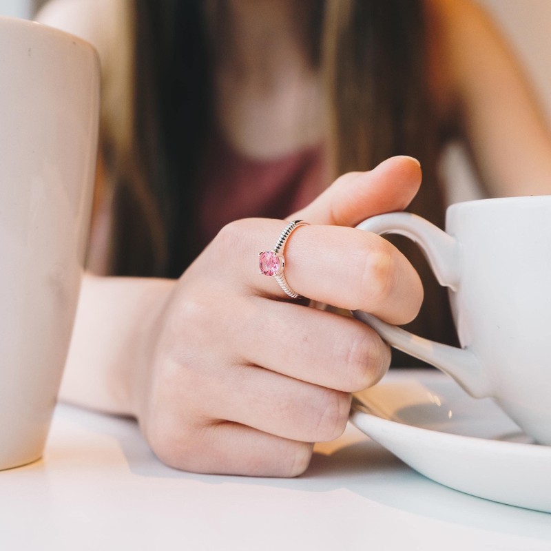 Philip Jones Pink Adjustable Crystal Ring Created with Zircondia® Crystals