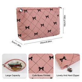 TEBIEKOY Bows Cosmetic Bags for Women, Cute Bow Makeup Bag Coquette Aesthetic Purse Pink Travel Makeup Bag Small Cosmetic Bag for Purse