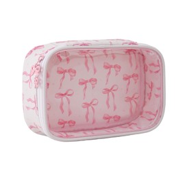 Clear Makeup Bag for Women Girls, Small Travel Pink Bow Cosmetic Bag Cute Makeup Pouch for Purse, Toiletry Bag, Birthday Gifts for Girlfriend Mom Bridesmaid