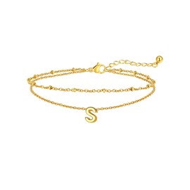 FaithHeart Gold Anklets Initial Ankle Bracelets for Women, 14K Gold Plated Stainless Steel Anklet Non Tarnish Waterproof Summer Beach Jewelry, Length 8.5"+2"