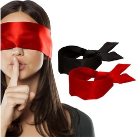 2 count Silk Satin Blindfold Eye Mask Sleep Mask Soft Satin Eye Cover Silk Sleeping mask Valentine Gift 155cm / 62" (Black+Burgundy) - Color: 2 Pc Black