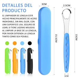 Limpiador de Lengua Acero Inoxidable con Estuche de Transporte. Raspador de Lengua, Kit de Limpieza Bucal para Limpiador. (4 Colores)