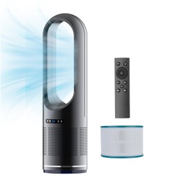 Tower Fan, 31.5Inch Cooling Bladeless Fan with HEPA Filter 99.97%, 2 IN 1 Floor Fan Combo 80° Oscillating with Remote, 8H Timer, 8 Speeds for Indoor, Bedroom, Home Office Room