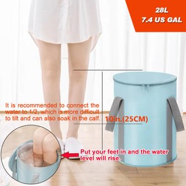Andech Portable Thermal Insulation Multifunctional Foldable Foot Soaking Bath Bucket Birthday Gift with Lid Home Travel Outdoor Camping Foot Soaking Spa Bucket, 7.4 US GAL,Blue