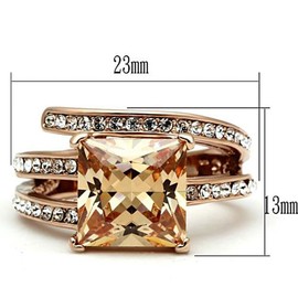 Marimor Jewelry Women's Stainless Steel Rose Gold Princess Cut Champagne Zirconia Cocktail Ring Size 5