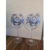 Blue Crab Hand Painted Stained Glass Stemmed Wine Glasses Set