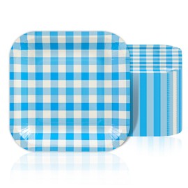 EVYIENEN 50 Pcs Blue Striped Paper Plates 7 Inch Disposable Square Dinner Dessert Serving Party Plates for Birthday Wedding Bridal Baby Shower Party Supplies