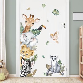 decalmile Jungle Animals Door Wall Decals Safari Elephant Giraffe Wall Stickers Kids Room Baby Nursery Bedroom Door Wall Decor