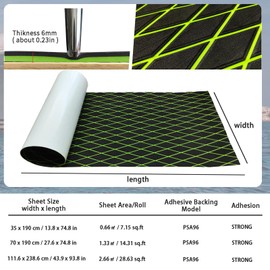 KXKZREN EVA Foam Boat Flooring Decking Sheet 6mm Thick Diamond Anti-Slip Marine Flooring Mat Self Adhesive Deck Pad for Bass Boat Yacht Motorboat RV Cooler Tops, 74.8"x13.8"