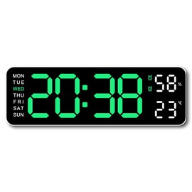 TIMESS Digital Wall Clock: LED large screen, shows temp & humidity, auto photosensitive. Ideal tabletop decor for living & bedrooms，Home Goods Blue - Color: GREEN