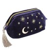 Handy cosmetic makeup bag,Navy Velvet Embroidered Applique Moon Stars Sun