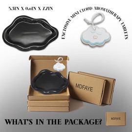 MDFAYE Jewelry Dish Trinket Tray for Women, Ring Dish Holder, Unique Cloud Shape Ceramic Plate Cute Things Vanity Aesthetic Room Decor Mother's Day Birthday (Balck)