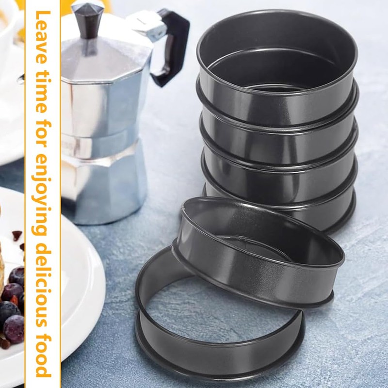 8-Pack Black Metal Egg Rings, Stackable Pancake Forms Set, Non-Stick