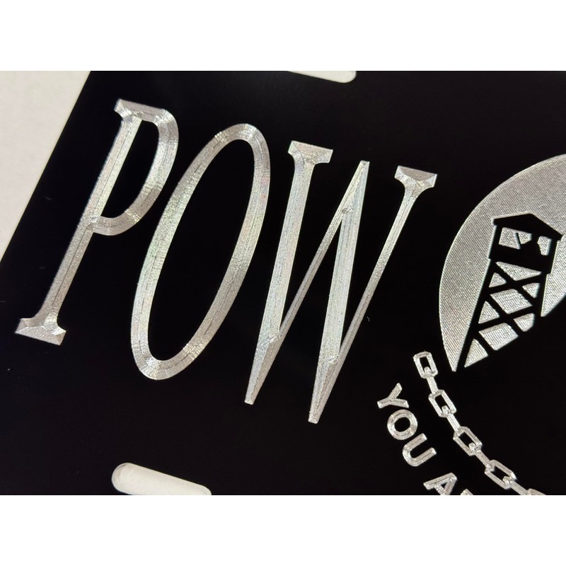 Silver Engraved POW MIA Car Tag Diamond Etched Vanity Front