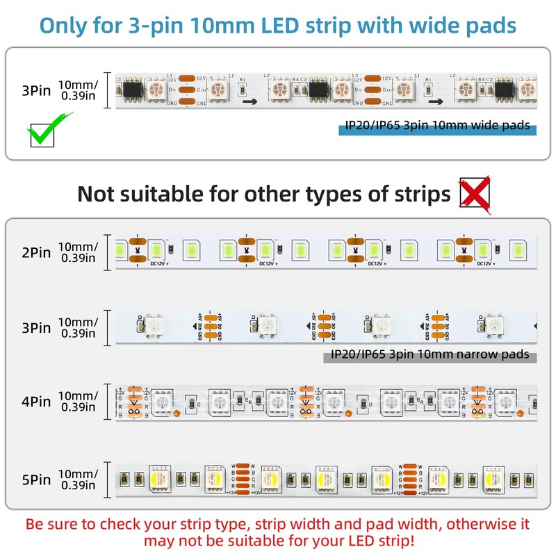 RGBZONE 3 Pin 10mm LED Connector Kit with 32.8ft 3