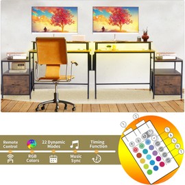 FurnitureR Computer Desk with LED Lights, Monitor Stand, USB Charging Port, Storage Drawer, Side Shelf & Cloth Bag, 39.4-Inch Home Office Desk Workstation, Rustic Brown