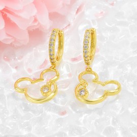 Mouse Earrings for Women Sterling Silver Plated Gold Mouse Dangle Hoop Earrings Sparkling CZ Lucky Cute Mini Earrings Animal Fashion Hypoallergenic Princess Jewelry Gifts for Daughter Birthday