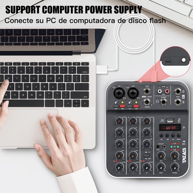 TKLBLS Professional Unpowered Audio Mixing Console, T4 Unpowered Recording Mixers