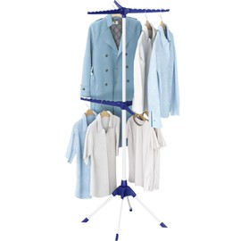 APEXCHASER Clothes Drying Rack 2-Tier Folding Laundry Drying Rack, 57 Inch Collapsible Clothing Rack 4 Legs, 6 Arms for 48 Hangers, Portable Clothes Airer for Indoor Outdoor Beach RV Travel, Blue