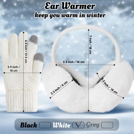TirEurt Winter Ear Muffs Gloves Set, 2 Pieces Winter Plush Ear Warmers Touch Screen Knitted Gloves, Winter Ski Outing Set Earmuffs Sports Gloves Skiing Outdoor Sports Supplies for Men Women (White)