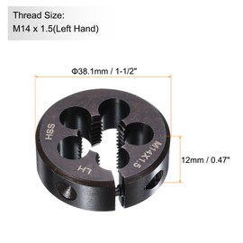 sourcing map Round Threading Die M14 x 1.5 Metric Thread 1-1/2" OD Adjustable Left Hand High-Speed Steel (HSS) Round Die Screw Thread Cutting Die for Thread Repair