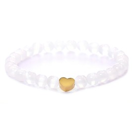 Echtes Selenit Edelstein Armband mit 6mm Perlen und Edelstahlherz - verschiedene Längen - Heilstein Schutzstein Talisman Glücksbringer Geschenk (Selenit, 14CM)