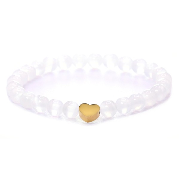 Echtes Selenit Edelstein Armband mit 6mm Perlen und Edelstahlherz -