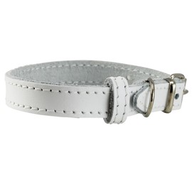 Genuine Leather Dog Collar for Smalles dogs and puppies 3 Sizes White (Neck: 8"-9.75"; 3/8" Wide)