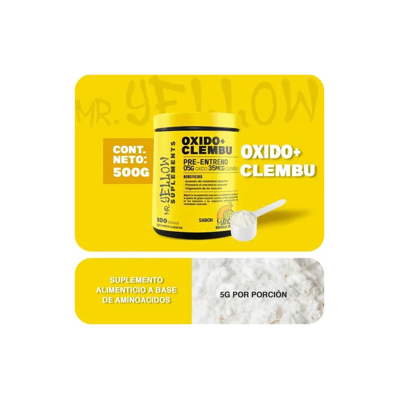 Mr Yellow Pre-entreno Óxido Nítrico Clembuterol Sabor Mango 500g 100