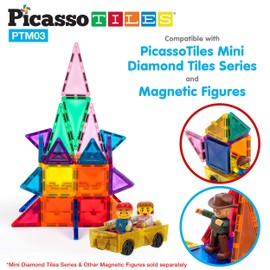 PicassoTiles Mini Magnetic Tiles Expansion Car Truck and Figures Play Set, Kids Building Magnet Bricks STEM & Learning Toys, Magnetic Add-ons, Car Toys, Toddler Preschool 3 years and up boys and girls