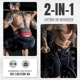 MANUEKLEAR 2-in-1 Weightlifting Belt & Dip Belt with 36.7 IN Rope, Double-Layer Weight Lifting Belts, Powerlifting Gym Weighted Belt for Pull Up Squat