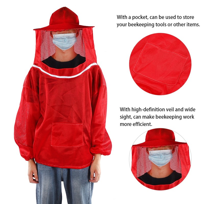 Beekeeping Tools Professional Beekeeping Protective Jacket Beekeeper Veil Suit SmockRed