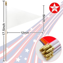 LoveVC 12Pcs 8×12 Inch Solid White Pennant Flags Small Blank Sublimation Flags on Wood Stick Mini Handheld DIY Graffiti Flag,Party Decorations for Grand Opening,Kids Birthday,Carnival