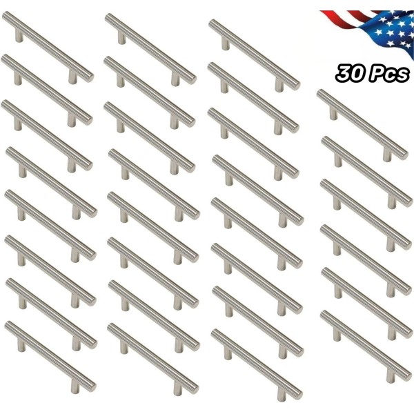 Unbranded 30PCS Brushed Nickel Kitchen Cabinet Pulls Stainless Steel Drawer