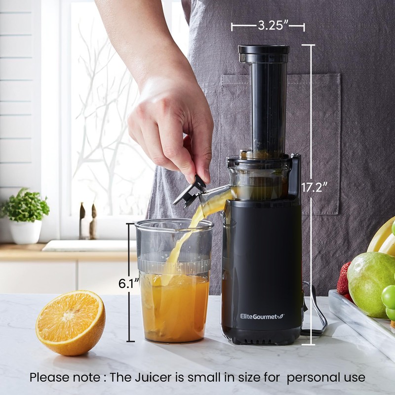 Elite Gourmet EJX600 Compact Small Space-Saving Masticating Slow Juicer Cold