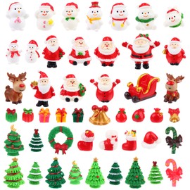 Peerless 48Pcs Christmas Miniature Figurines Christmas Desktop Decor Xmas Resin Ornaments Mini Crafts Resin Santa Claus Snowman Elk Christmas Tree Bell Red Hat Socks Xmas Tree Ornaments Kit