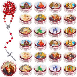 Rose Scented Catholic Rosaries Necklaces Wooden Beads Rosary Necklace Religious Red Rosary Jesus Cross Catholic Gifts Holy Rosaries in Bulk with Gift Boxes for Prayer Men Women (48 Pcs)