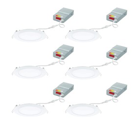 Juno WF6 SWW5 90CRI CP6 MW M2 Round Baffle LED Downlight, 120 Volts, 2700K/3000K/3500K/4000K/5000K, Triac Dimming, 6-Inch Ultra Thin Trim, 6 Pack