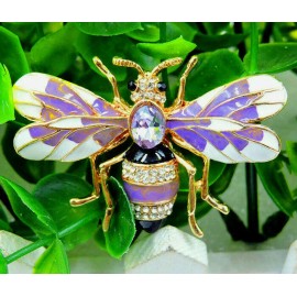 Betsey Johnson PURPLE Rhinestone Honey Bumble BEE Enamel Betsey Johnson Necklace Pendant Brooch