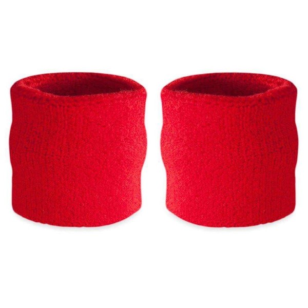Premium Terry Cloth Cotton Wristband Pair - Color: Red