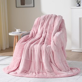 immtree Sherpa Fleece Weighted Blanket 15lbs for Adult, Dual Sided Soft Flannel Shaggy Cozy Fuzzy Fluffy Heavy Hug Blanket, Sofa Bedding Bed Sofa Blanket for Better Sleep, 60 x 80 inches, Pink