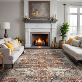 RUUGME Washable 9x12 Area Rugs - Large Rugs for Living Room Stain Resistant Carpet Vintage Rugs for Bedroom with Non Slip Backing Home Decor Floor Decoration Mat (9x12 Brick)