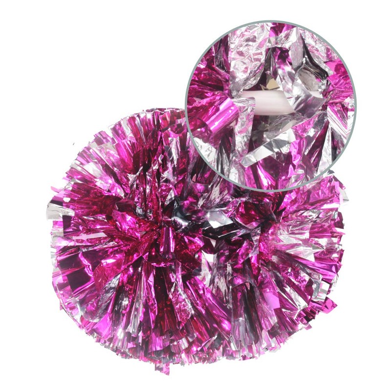 Hooshing 2PCS Pink and Silver Cheerleading Pom Poms with Baton