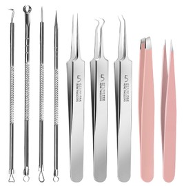 Teenitor 9 Pcs Professional Blackhead Tweezers and Pimple Popper Tool Kit, Stainless Steel Blackhead Remover Tools, Tweezers for Women Facial Hair