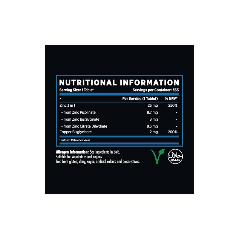 Refined Nutrition Ultra 3-in-1 Zinc Tablets, 25mg, 365 Supply