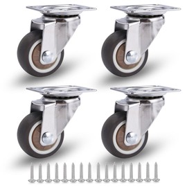 NERILEE 1.5 Inch Caster Wheels Rubber Caster No Brake – 360 Degree Rotation Top Plate Swivel Casters for Furniture, Table, and Toolbox – 165 Lbs Capacity (Set of 4)